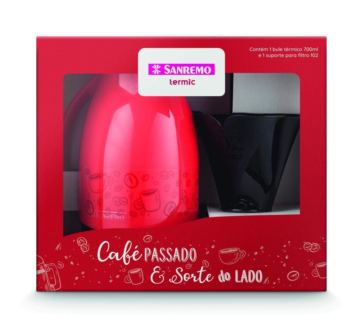 Conjunto de Bule Térmico Vermelho e Preto 700ml + Suporte para Filtro 102 - Sanremo