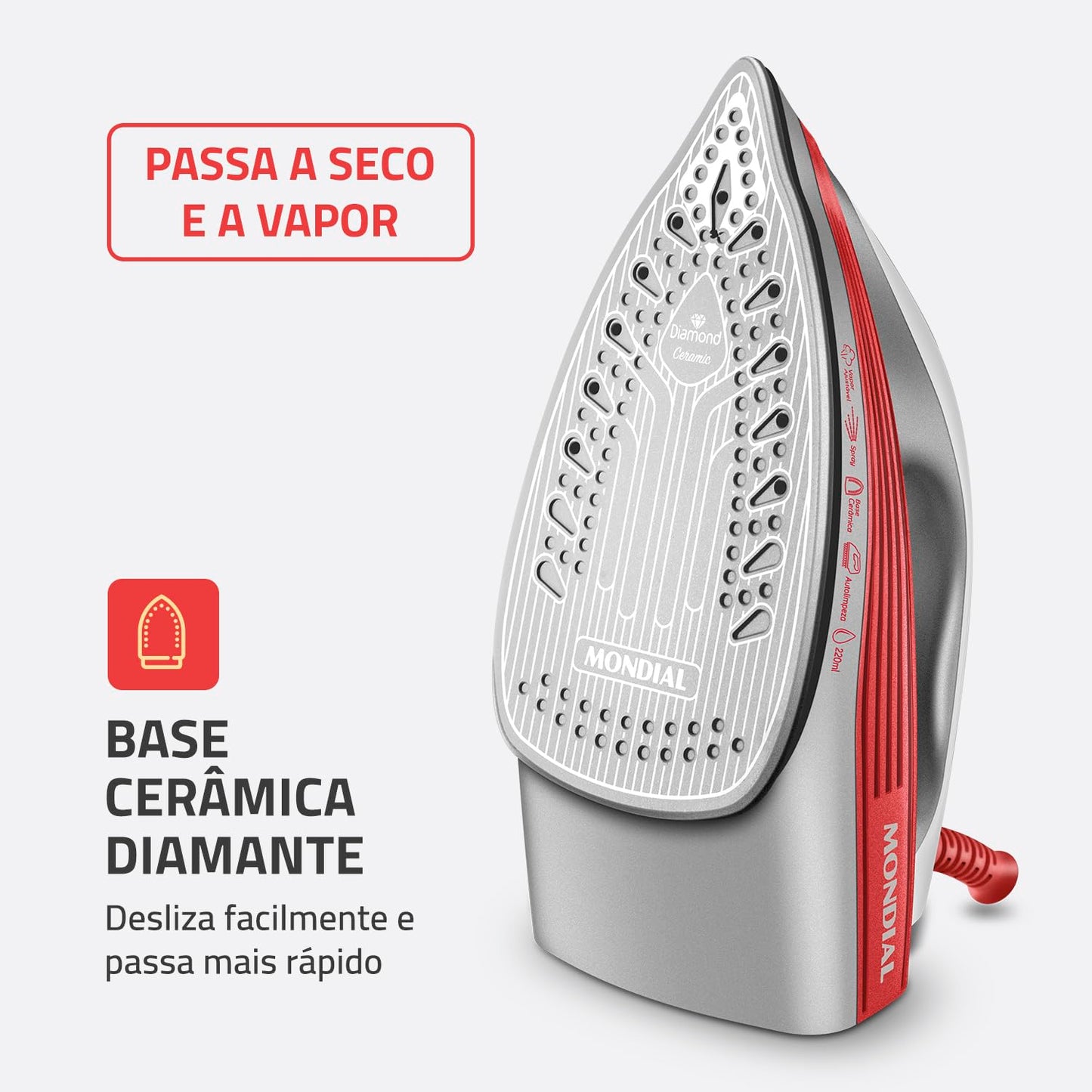 Ferro a Vapor, Mondial, Branco/Coral, 1200W, 110V - FVN-01-O