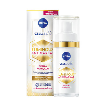 NIVEA Sérum Facial Cellular Luminous 630 30ml - Enriquecido com Ácido Hialurônico e Vitamina E, sua fórmula reduz marcas escurecidas, deixa a pele uniforme e previne o surgimento de novas marcas, proporcionando uma pele mais luminosa