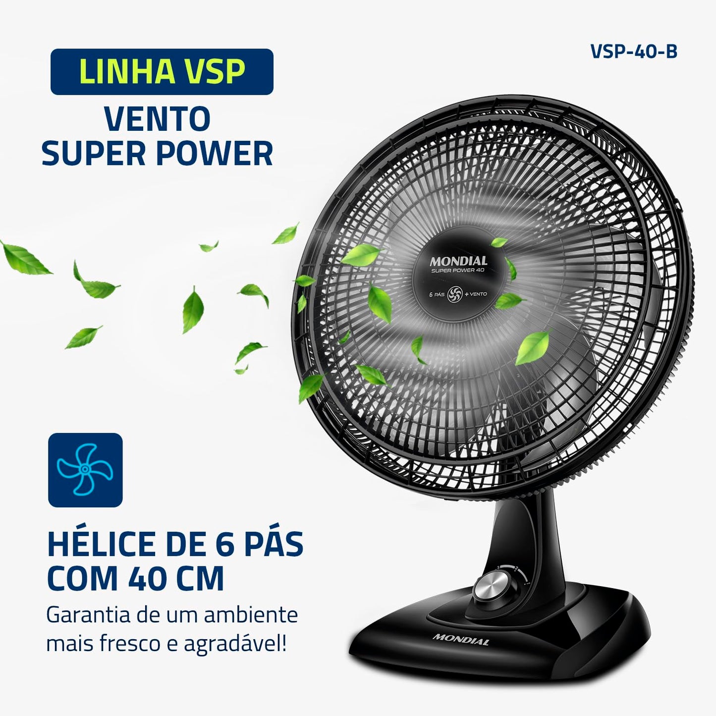 Ventilador de Mesa 40cm Super Power, Mondial, Preto/Prata, 140W, 110V - VSP-40-B