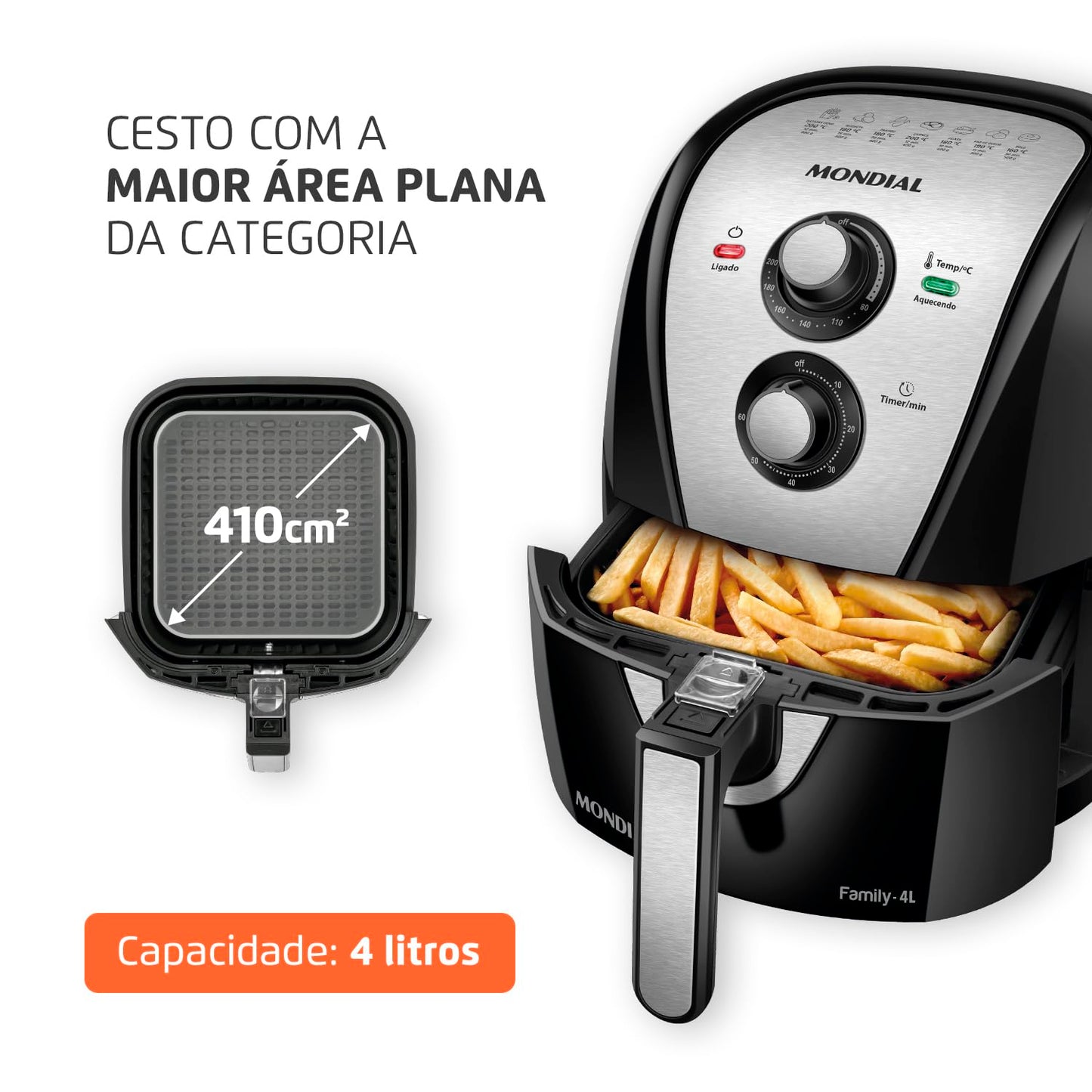 Fritadeira Sem Óleo Air Fryer 4L, Mondial, Preto/Inox, 1500W, 220V - AFN-40-BI