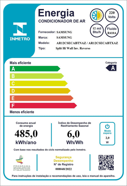 Ar-condicionado Split Inverter Samsung WindFree Black Edition Sem Vento 12.000 BTUs Quente e Frio AR12CSECABTNAZ 220V