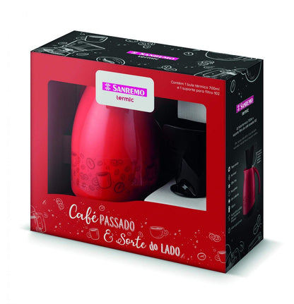 Conjunto de Bule Térmico Vermelho e Preto 700ml + Suporte para Filtro 102 - Sanremo