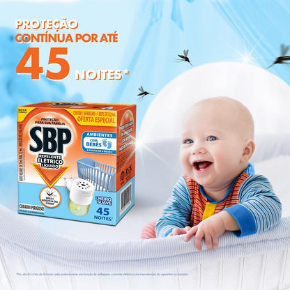 Repelente Elétrico Líquido SBP 45 Noites Cheiro Suave Novo Aparelho + Refil