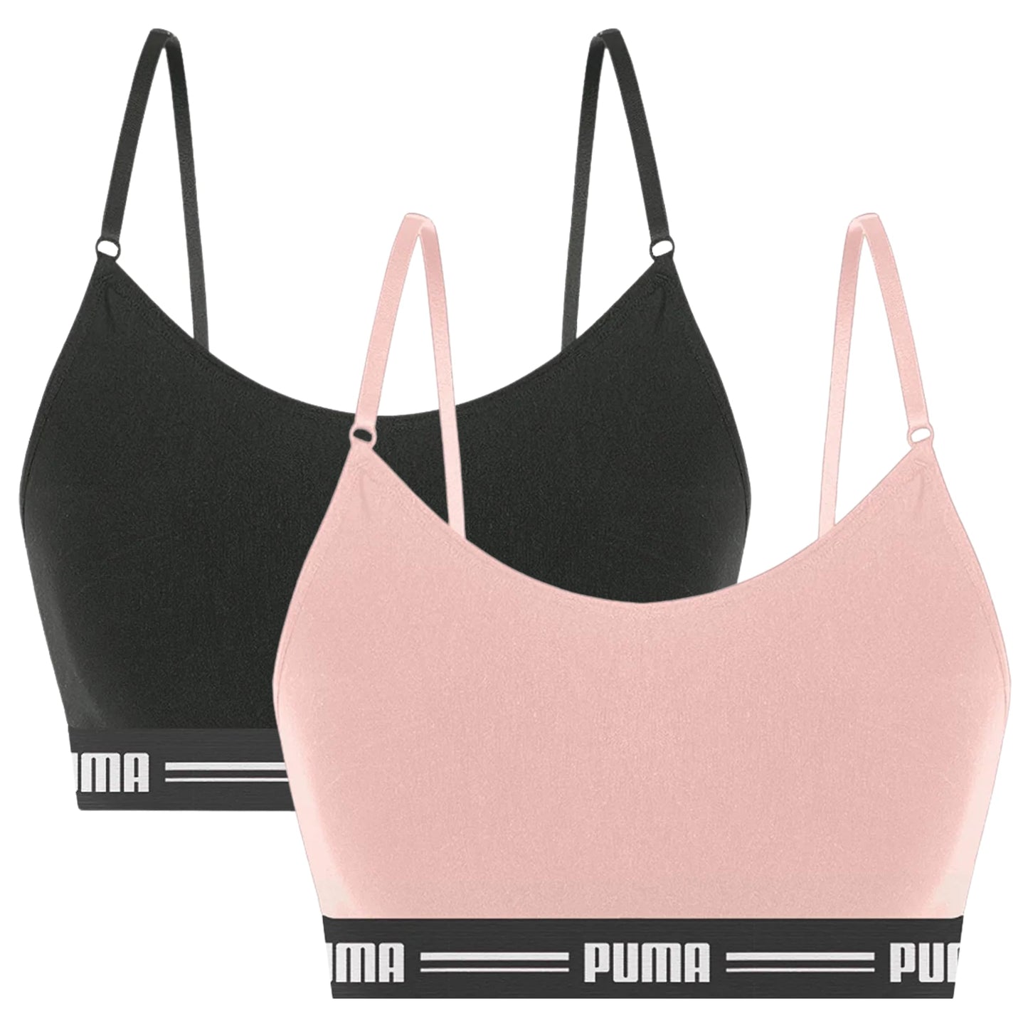 PUMA Kit 2 Top Academia Casual Sutiã Elástico 30MM Feminino, 1 Preto - 1 Rosa, M