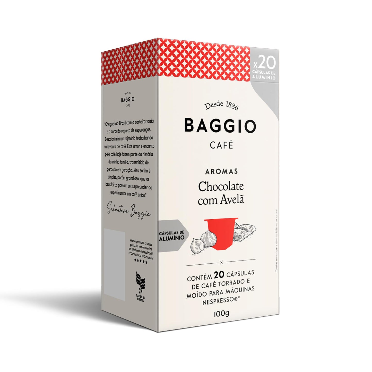 Cápsulas de Café Baggio Café Aroma Chocolate com Avelã, compatível com Nespresso, contém 20 cápsulas