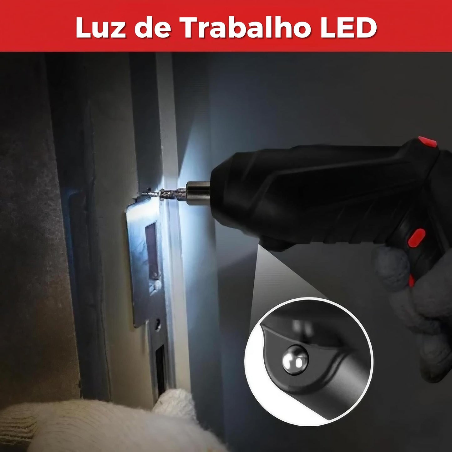 Parafusadeira Elétrica Recarregável Sem Fio Bivolt com 47 Peças, Maleta de Transporte, Cabo Giratório e Luzes LED – Preto