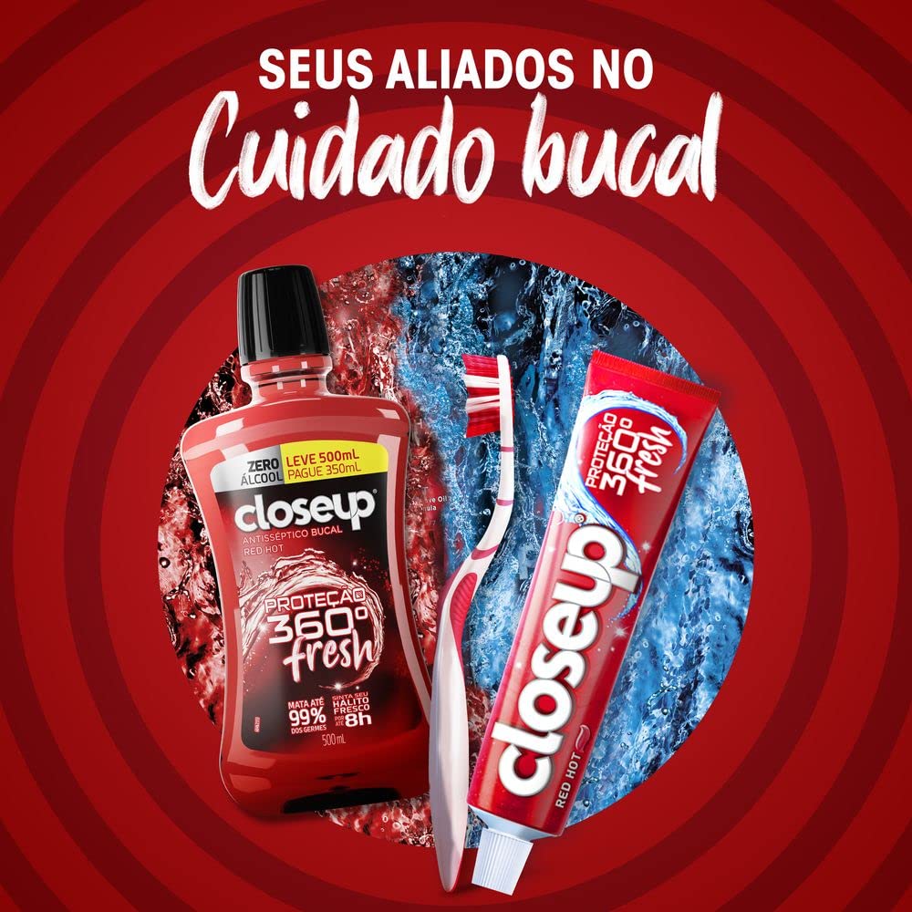 Close Up Enxaguante Bucal Antisséptico Zero Álcool Red Hot Proteção 360° Fresh Frasco Leve 500Ml Pague 350Ml