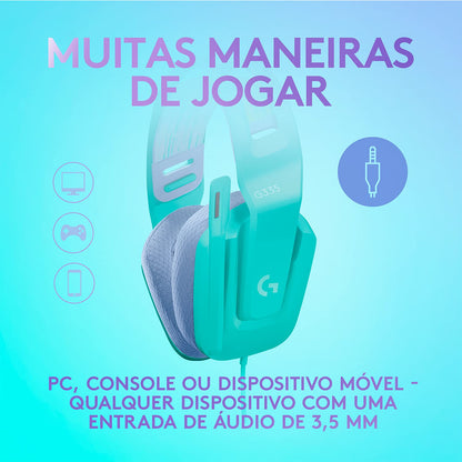 Headset Gamer Logitech G335 com Almofadas com Espuma de Memória, Design Leve e Conexão 3,5mm para PC, PlayStation, Xbox, Nintendo Switch e Mobile - Mint