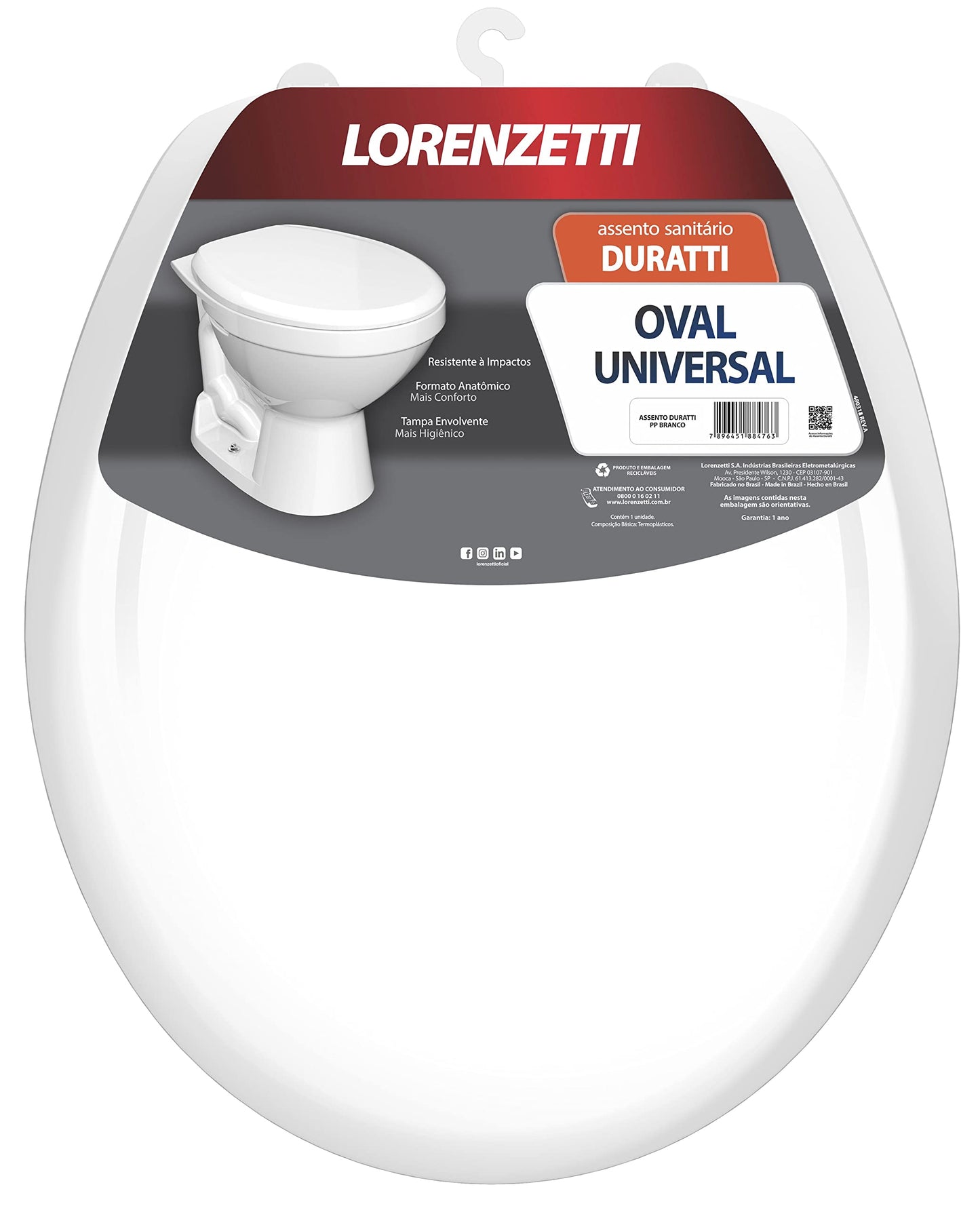 LORENZETTI Assento Sanitário Duratti Branco Oval Universal de Polipropileno, Modelo: 7153011