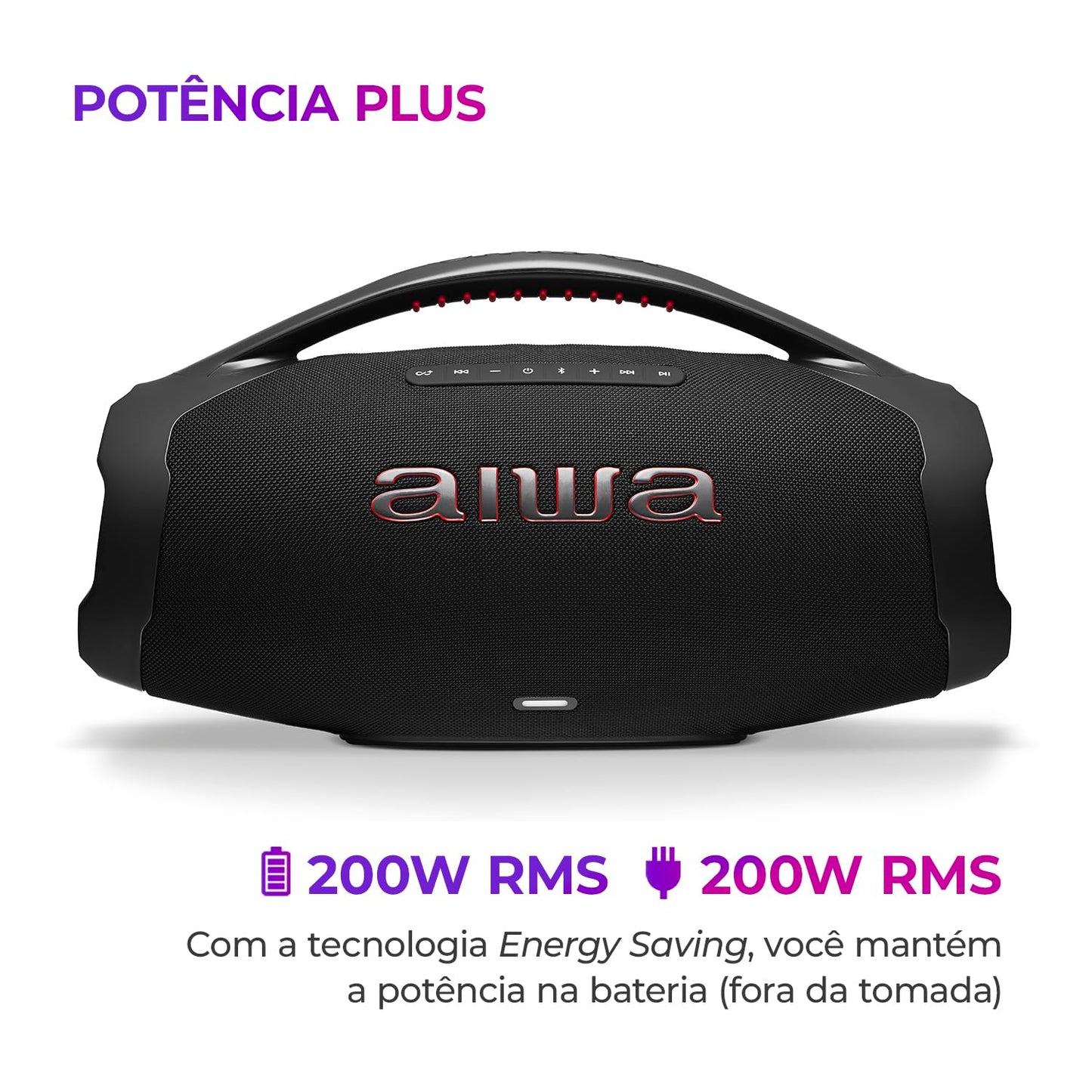 AIWA, Caixa de Som Boombox BBS01, 200W RMS, IP66 com Alça, 30h de Bateria, Bluetooth 5.3,TWS