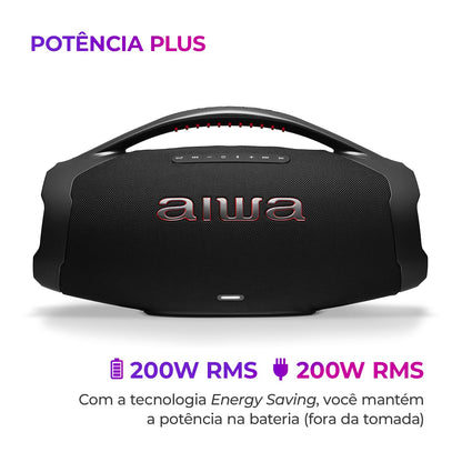 AIWA, Caixa de Som Boombox BBS01, 200W RMS, IP66 com Alça, 30h de Bateria, Bluetooth 5.3,TWS