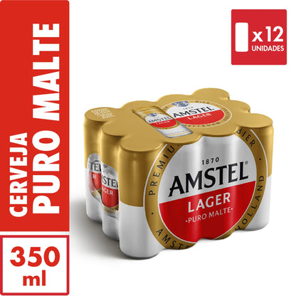 Amstel Cerveja Lager Puro Malte, Lata 350ml, Pack 12 Unidades