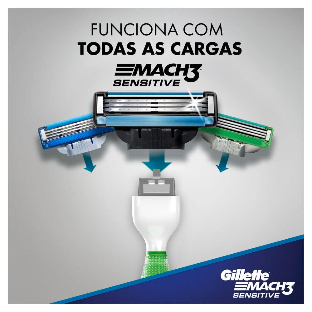 Aparelho de Barbear Gillette Mach3 Acqua-Grip Sensitive + 2 Cargas