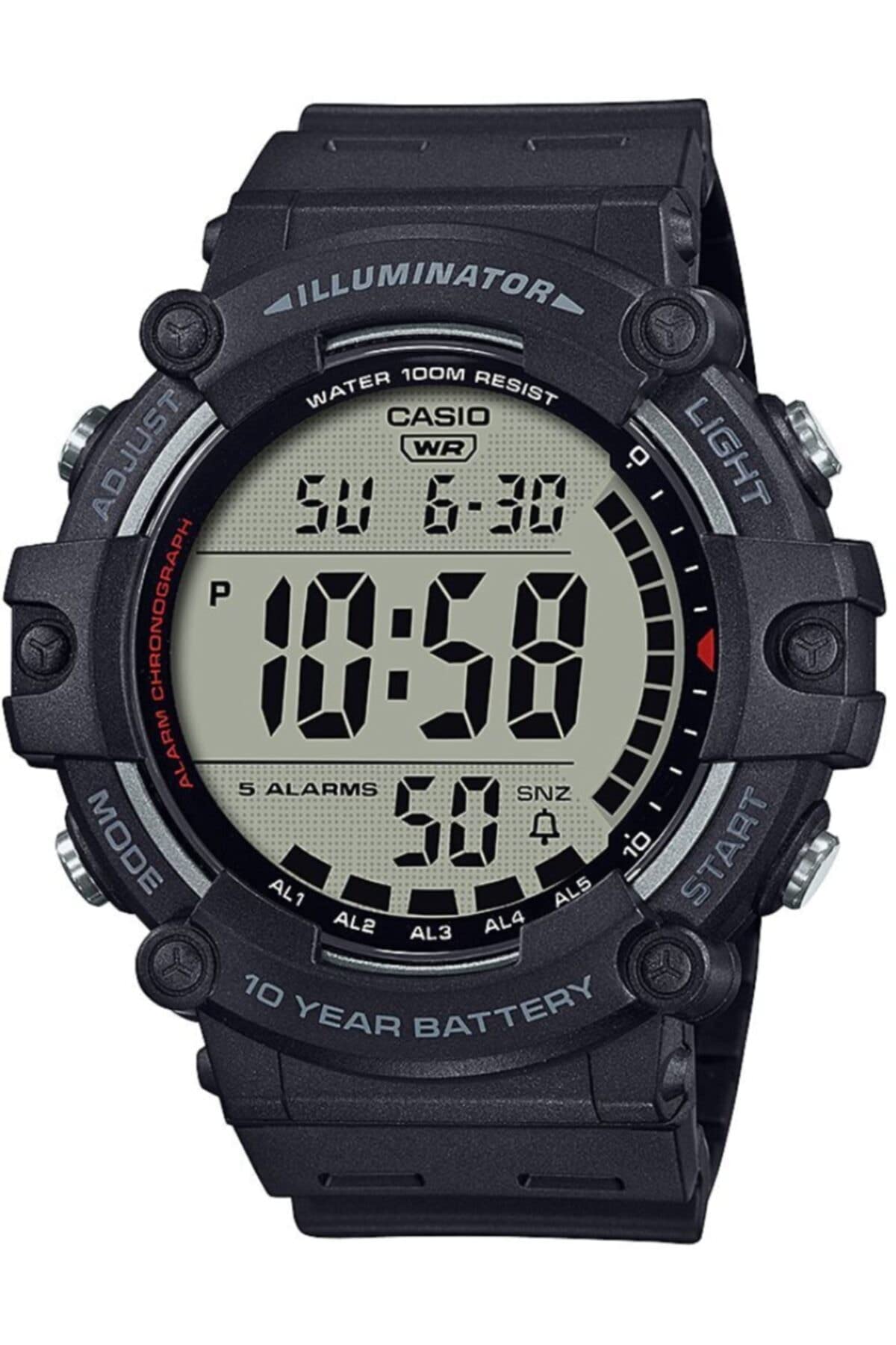 Casio Relógio digital de aço inoxidável 17, Cinza/preto, alça