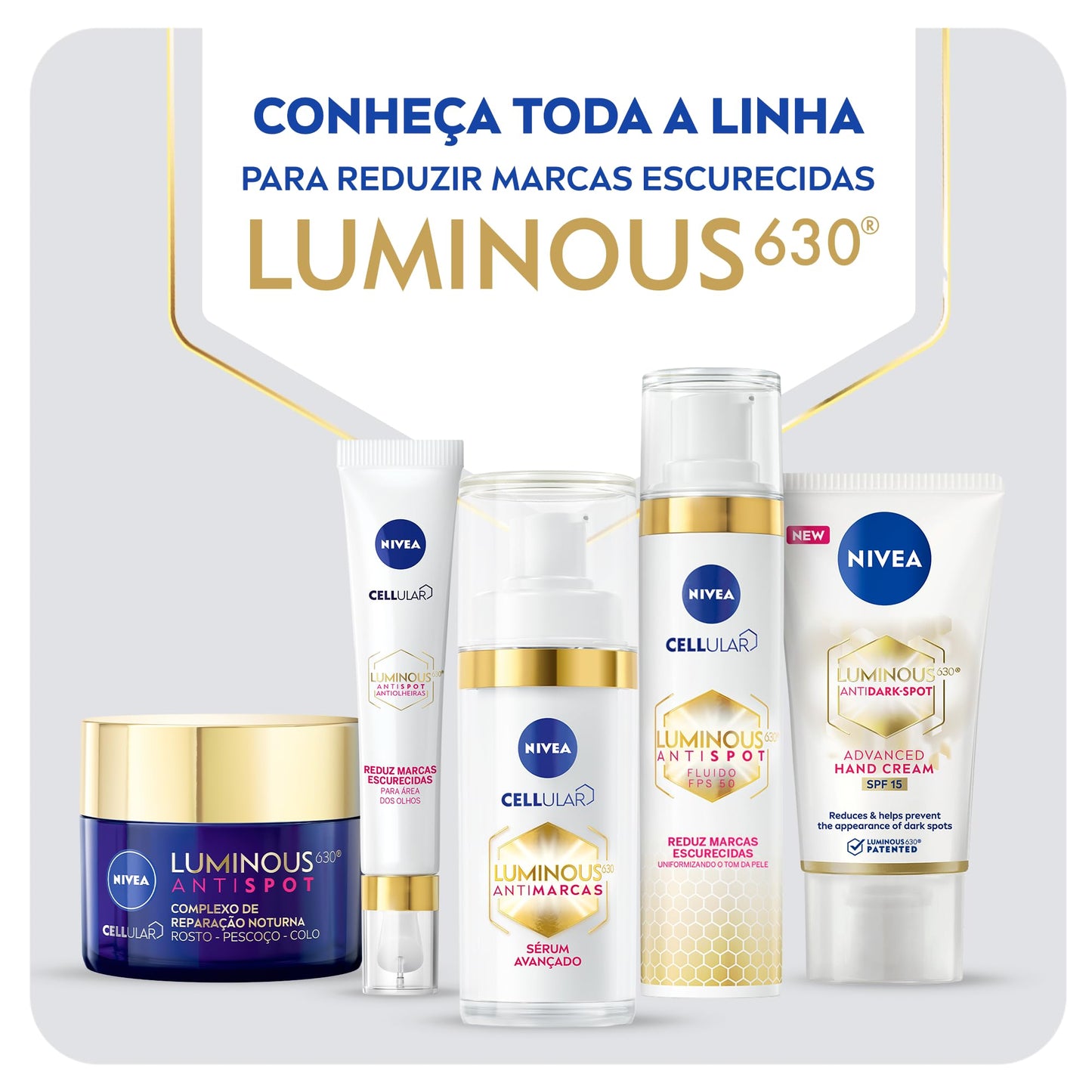 NIVEA Sérum Facial Cellular Luminous 630 30ml - Enriquecido com Ácido Hialurônico e Vitamina E, sua fórmula reduz marcas escurecidas, deixa a pele uniforme e previne o surgimento de novas marcas, proporcionando uma pele mais luminosa