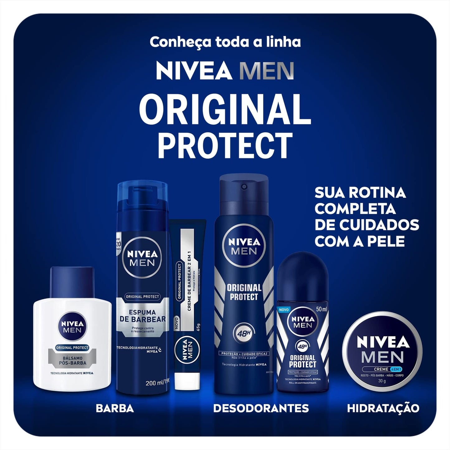 NIVEA MEN Bálsamo Pós Barba Original Protect 100ml - Atua na recuperação da pele, cuidado e hidratação, fórmula leve, com Aloe Vera e Glicerina, sensação de alívio imediato