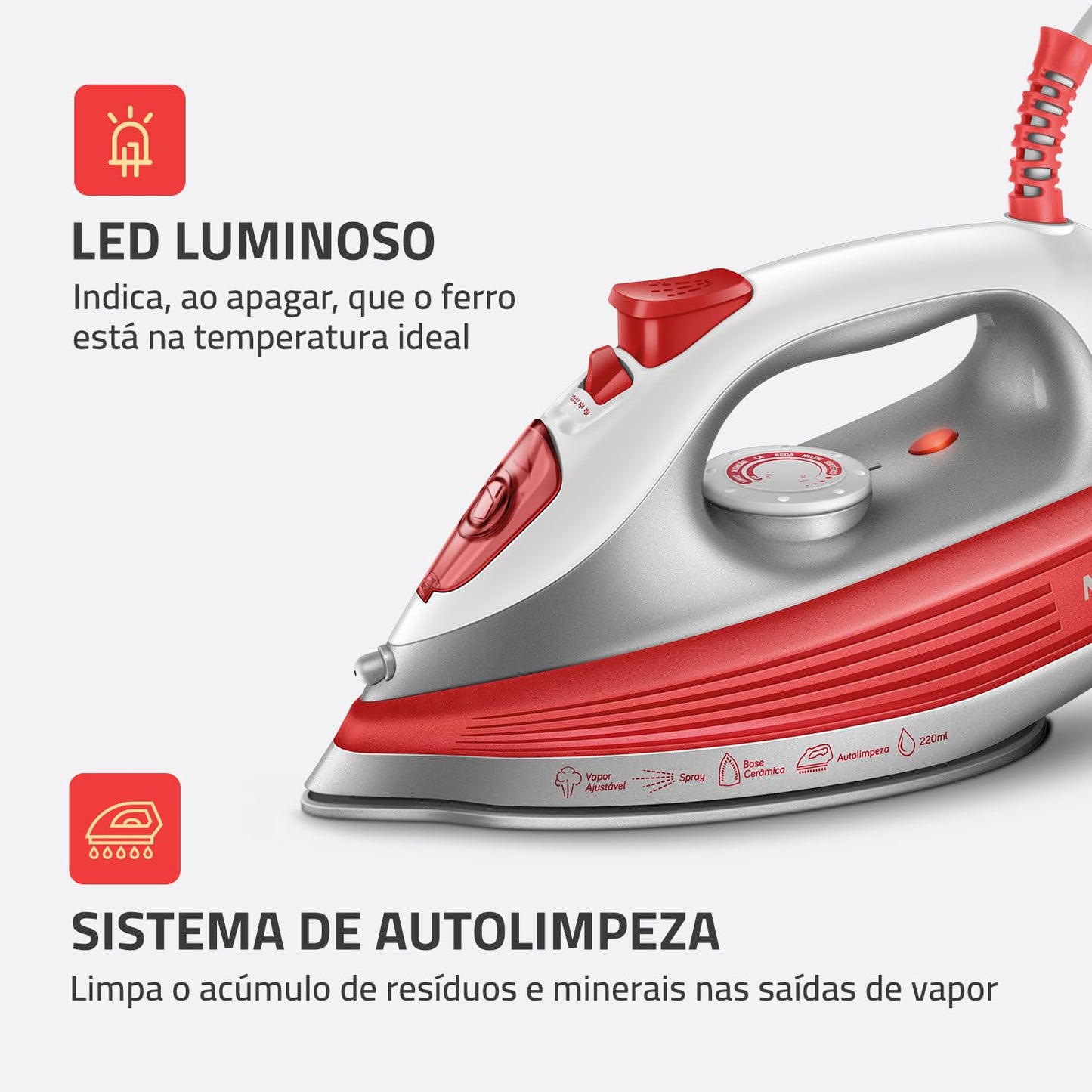 Ferro a Vapor, Mondial, Branco/Coral, 1200W, 110V - FVN-01-O