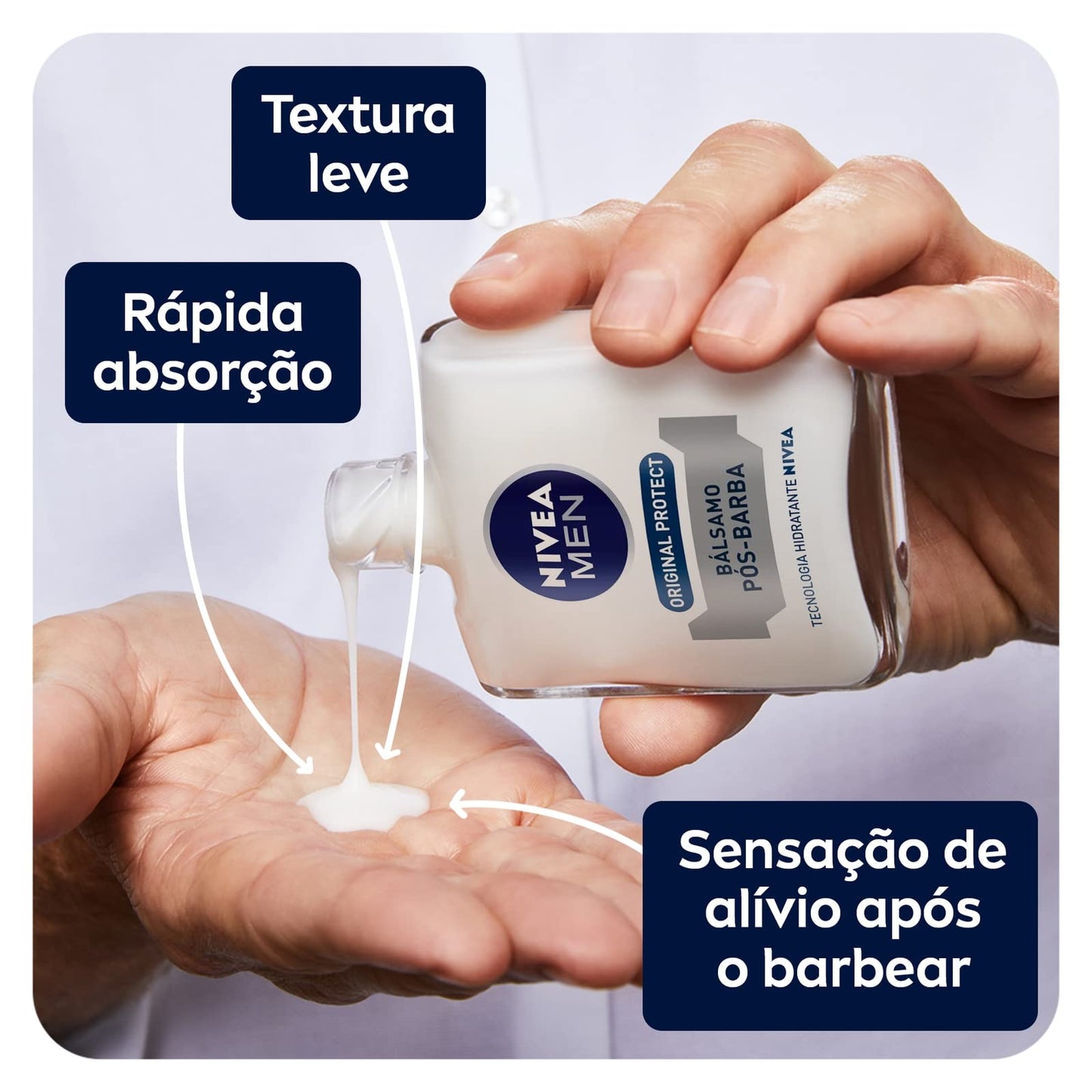 NIVEA MEN Bálsamo Pós Barba Original Protect 100ml - Atua na recuperação da pele, cuidado e hidratação, fórmula leve, com Aloe Vera e Glicerina, sensação de alívio imediato