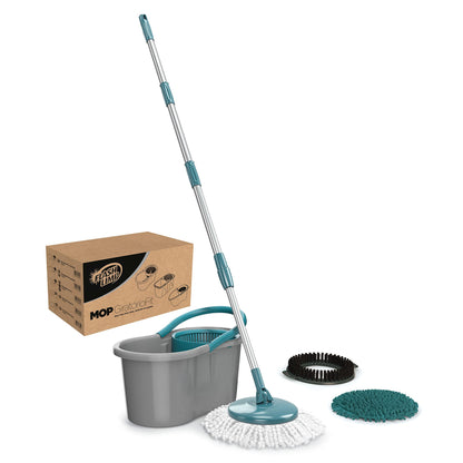 Flash Limp MOP9379 - Mop FIT Giratório 3 em 1, balde com 8 Litros e 3 opções de Refis, ( microfibra, tira pó e limpeza pesada)