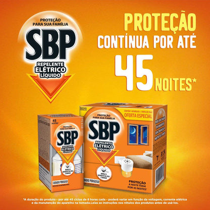 SBP Repelente Elétrico Líquido 45 Noites Novo Aparelho + Refil