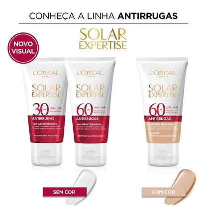 L'Oréal Paris Protetor Solar Facial Antirrugas FPS60 com Ativo Hialurônico Solar Expertise, 40g