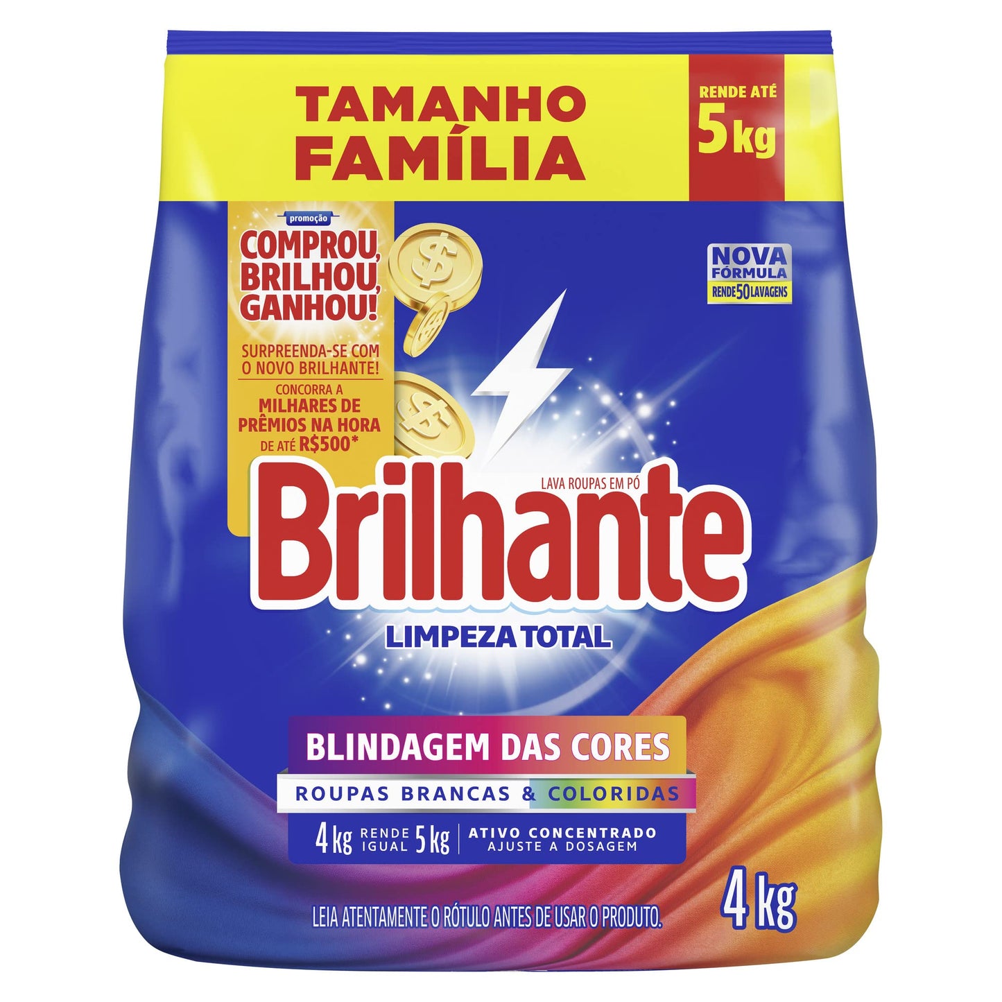 Brilhante Lava-Roupas Em Pó Roupas Brancas E Coloridas Limpeza Total Pacote Tamanho Família 4 Kg (Pacote De 1)