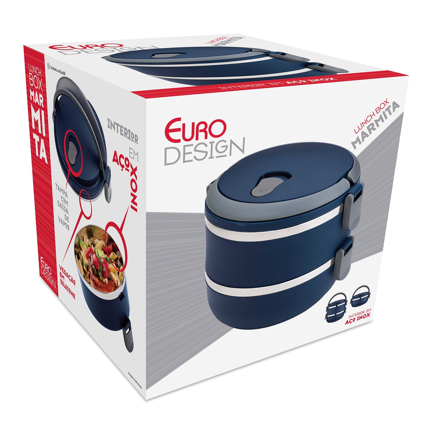 Marmita dupla Lunch Box Azul, LB1234-AZ , Euro Home