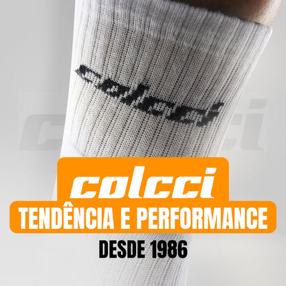 COLCCI Kit 6 Pares Meia Cano Médio Alto Esportiva Academia com Faixa Tensora Punho Canelado, 2 Branco - 2 Cinza - 2 Preto, 39-44