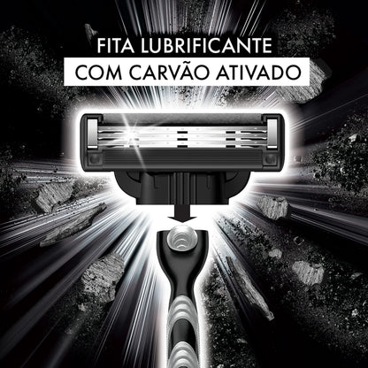 Gillette Mach3 Carbono Refil para Aparelho de Barbear reutilizável, com Carvão Ativado e Fita Lubrificante Melhorada 4 Uds