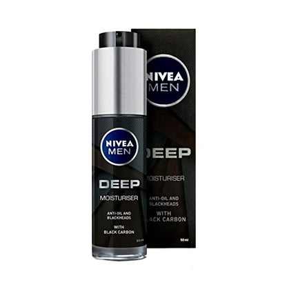 NIVEA MEN Hidratante Facial Deep Masculino 50ml - Hidratação suave, textura em gel, sensação refrescante, ideal para pele oleosa, efeito matte