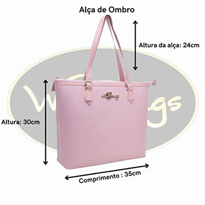 Kit Bolsa Feminina Tipo Sacola + Necessaire + Carteira Willibags (Rosa)