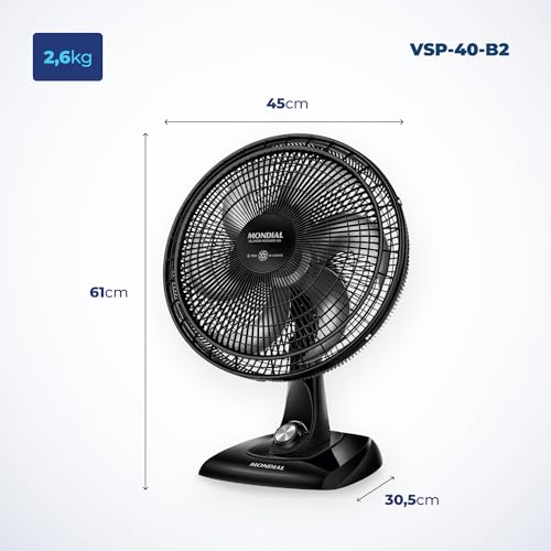 Ventilador de Mesa 40cm Super Power, Mondial, Preto/Prata, 80W, 110V - VSP-40-B2