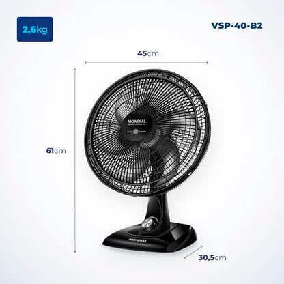 Ventilador de Mesa 40cm Super Power, Mondial, Preto/Prata, 80W, 110V - VSP-40-B2