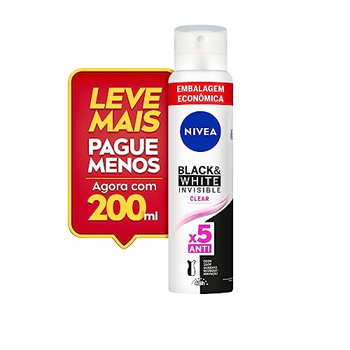 NIVEA Desodorante Antitranspirante Aerossol Invisible Black & White Clear 200ml - Proteção eficaz de 48 horas contra suor e mau odor, elimina 99,9% das bactérias e evita manchas em roupas