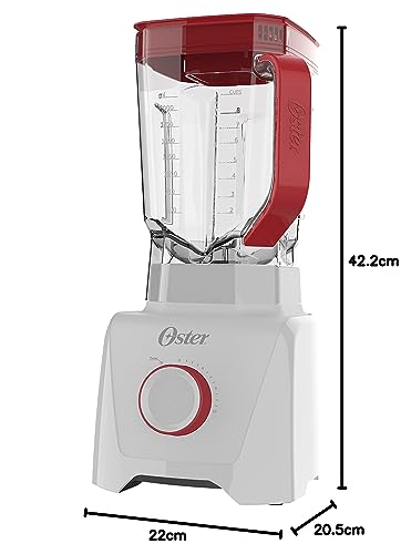 Oster OLIQ605 1100 Full White - Liquidificador, 3,2L, 110V, 1100W, Branco/Vermelho