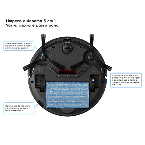 Aspirador de po robo Electrolux 2h20min bateria longa duração automatico varre aspira passa pano ERB10 bivolt preto sensor antiqueda