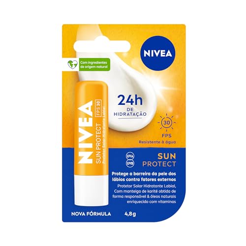 NIVEA Protetor Solar Hidratante Labial Sun Protect FPS 30 4,8 g - Lábios protegidos do sol e do ressecamento, alta proteção contra os raios UVA/UVB, com extrato de girassol e Vitamina E