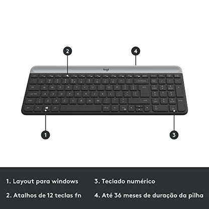 Combo Teclado e Mouse sem fio Logitech MK470 com Design Slim, Digitação e Clique Silencioso, Mouse Ambidestro, Conexão USB e Pilhas Inclusas - Grafite