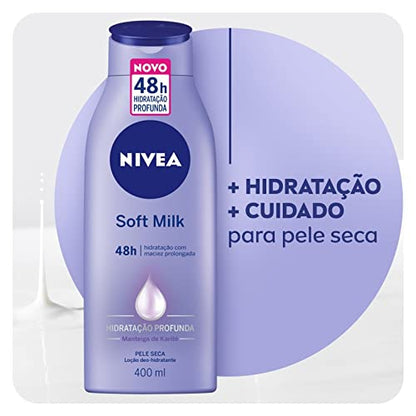 NIVEA Loção Hidratante Desodorante Soft Milk 400ml - Hidratação para pele seca, com textura leve e sensação de suavidade que deixa a pele macia, cheirosa e hidratada por 48h