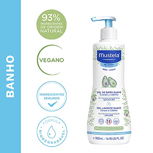 Mustela BR Gel Lavante Suave Com Abacate Orgânico 500Ml - Sabonete Líquido Corpo e Cabelo Para Bebês 93% De Ingredientes De Origem Natural Fórmula Biodegradável - Mustela Bebê e Criança