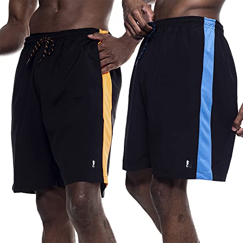 Kit 02 Bermudas Dry Fit Polo Marine - Masculinas, Shorts, Fitness, Academia, Treino (G, Kit A - Laranja + Azul)