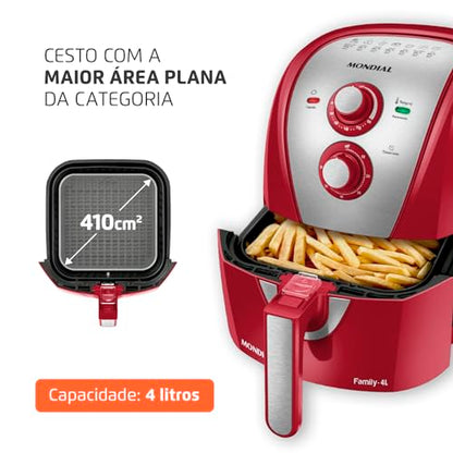 Fritadeira Sem Óleo Air Fryer 4L, Mondial, Vermelho/Inox, 1500W, 220V - AFN-40-RI