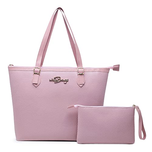 Kit Bolsa Feminina Tipo Sacola + Necessaire + Carteira Willibags (Rosa)