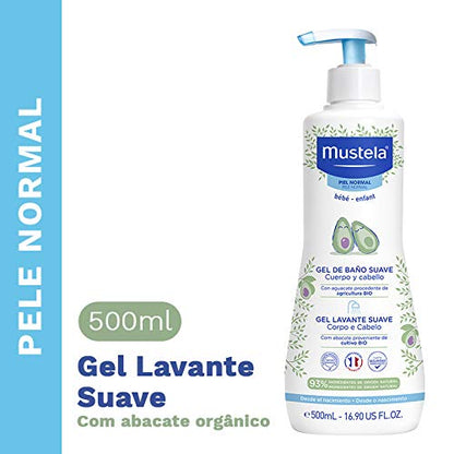 Mustela BR Gel Lavante Suave Com Abacate Orgânico 500Ml - Sabonete Líquido Corpo e Cabelo Para Bebês 93% De Ingredientes De Origem Natural Fórmula Biodegradável - Mustela Bebê e Criança