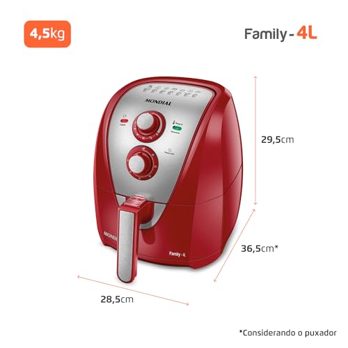 Fritadeira Sem Óleo Air Fryer 4L, Mondial, Vermelho/Inox, 1500W, 220V - AFN-40-RI