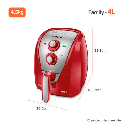 Fritadeira Sem Óleo Air Fryer 4L, Mondial, Vermelho/Inox, 1500W, 220V - AFN-40-RI