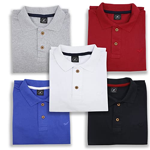 Kit 5 Camisa Polo Envoy Tecido Piquet Básica Masculina (P, AZULROYAL-VERMELHO-BRANCO-CINZA-PRETO)