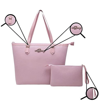 Kit Bolsa Feminina Tipo Sacola + Necessaire + Carteira Willibags (Rosa)