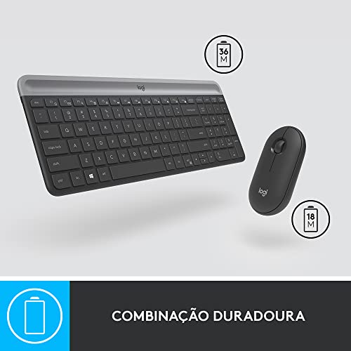 Combo Teclado e Mouse sem fio Logitech MK470 com Design Slim, Digitação e Clique Silencioso, Mouse Ambidestro, Conexão USB e Pilhas Inclusas - Grafite